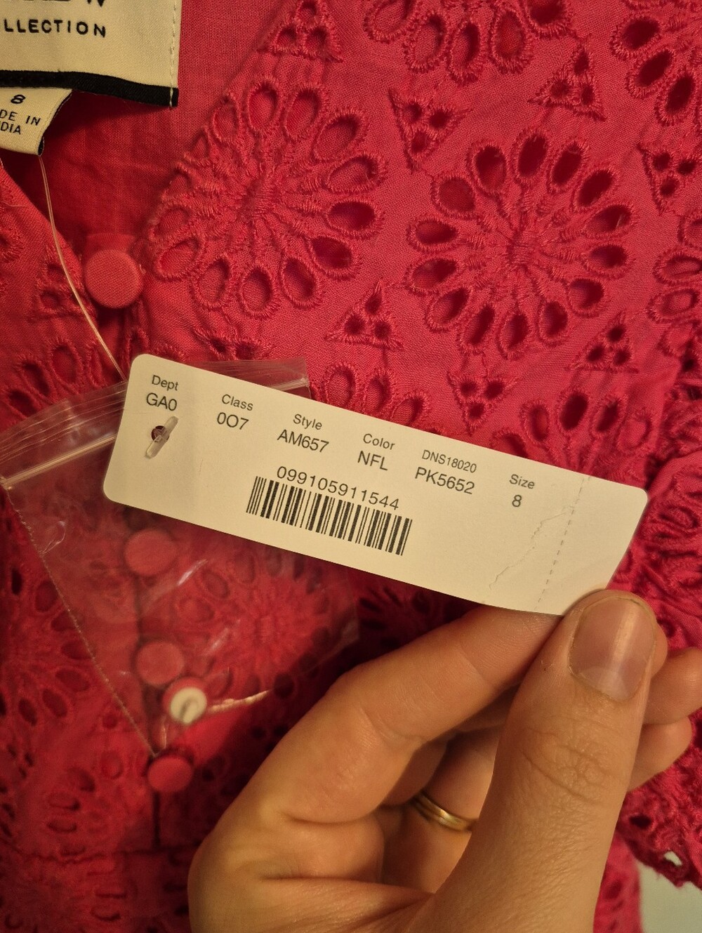 NWT JCrew Women's Boho Cottagecore Feminine Pink Eyelet Ruffle Blouse Size 8 - Picture 6 of 8